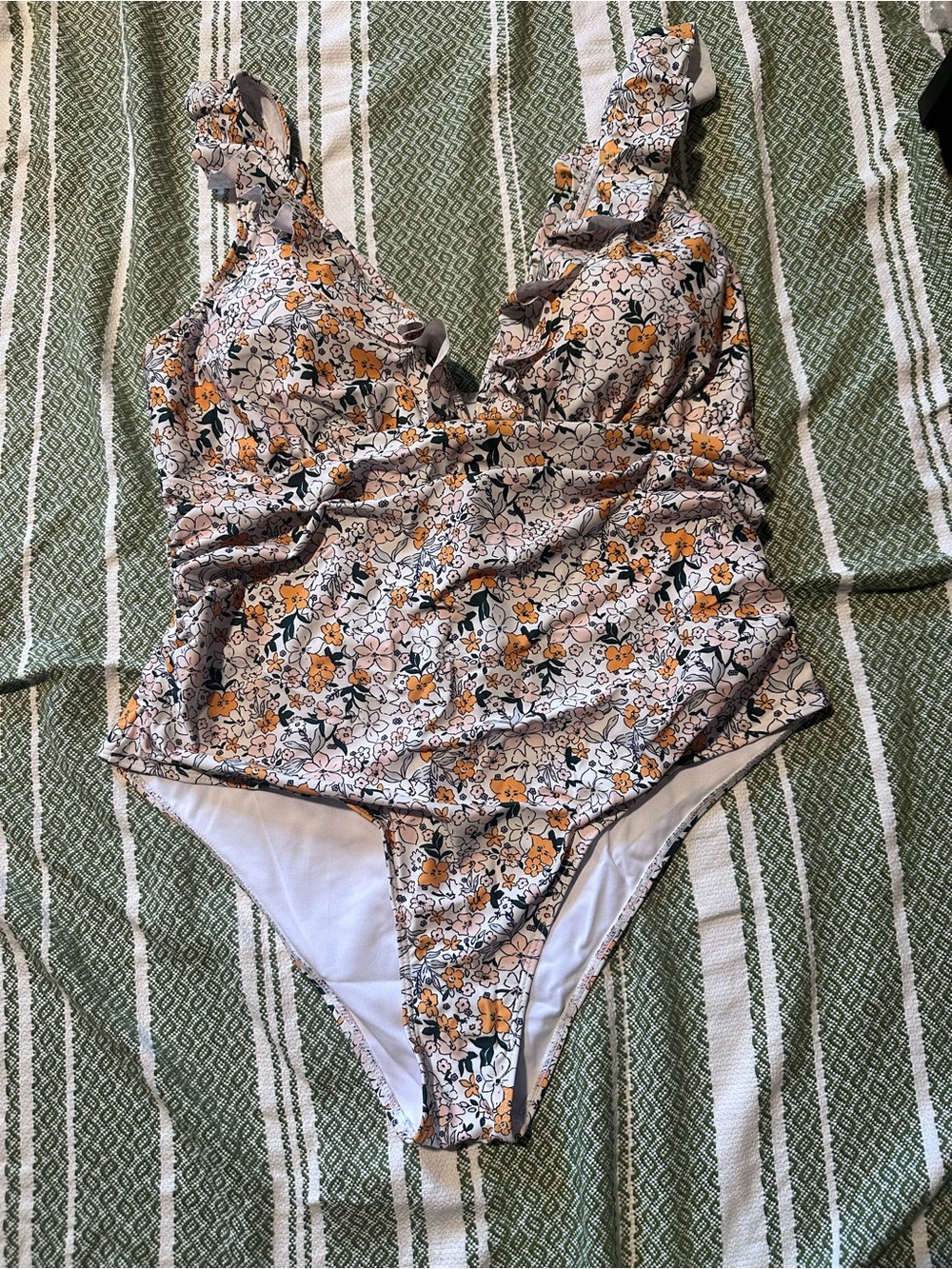 Floral Ruffled One-Piece Swimsuit - Yellow Floral